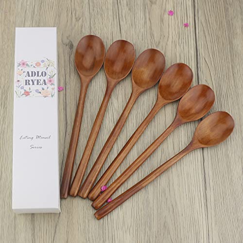 9" Korean Wooden Spoons for Eating (Brown)