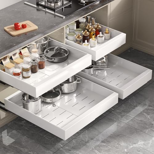 4 Pack Pull Out Cabinet Organizer 22" Deep (White / 22"D x 12.3"-20.5"W(4Pack))