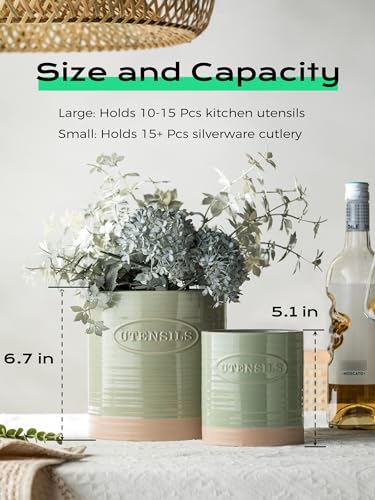 Kitchen Utensil Holder Set of 2 (Set of 2 (6.7 inches + 5.1 inches) / C-Green & Clay)