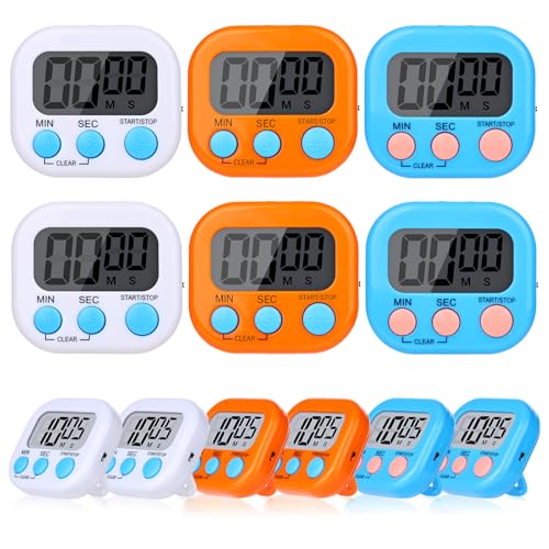 12 Pack Digital Kitchen Timers (White Orange Blue Colors / 12 Pack)