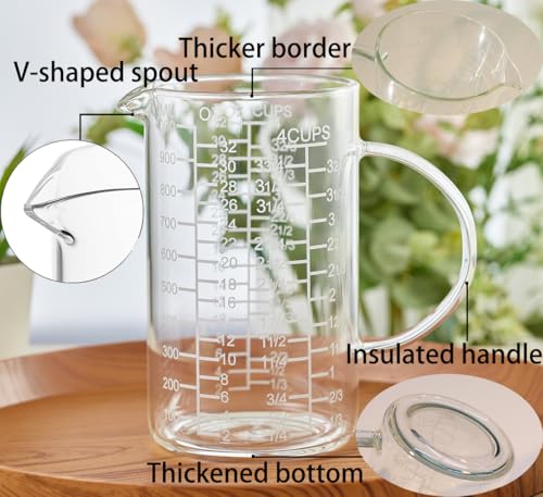 Ackers Mirror Etching Scale Glass Measuring Cup (1000 ML (32 Oz, 4 Cup) - Mirror Etching)