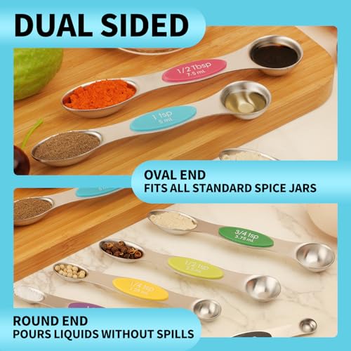 Magnetic Measuring Spoons Set of 9 with Leveler (Multicolor)