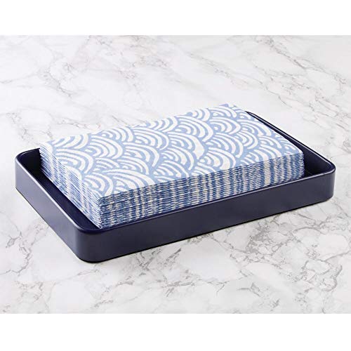 Modern Decorative Metal Guest Hand Towel Tray Holder Organizer for Disposable Paper Napkins (Matte Navy)