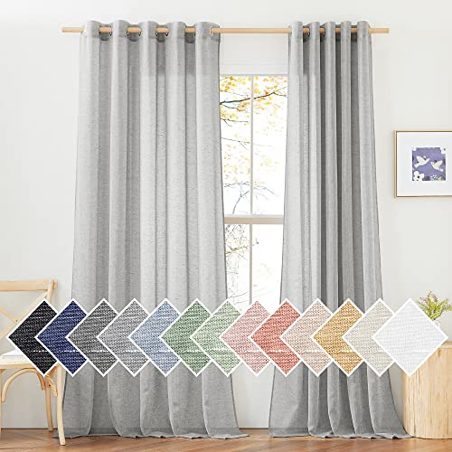 Linen Sheer Sliding Door Curtains 84 inch Long for Living Room (70"W x 84"L (Pack of 2) / Grey)