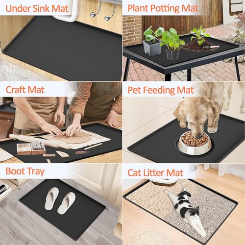 Silicone Coffee Maker Mat with Lip for Countertops (Black / 19.7'' x 15'')