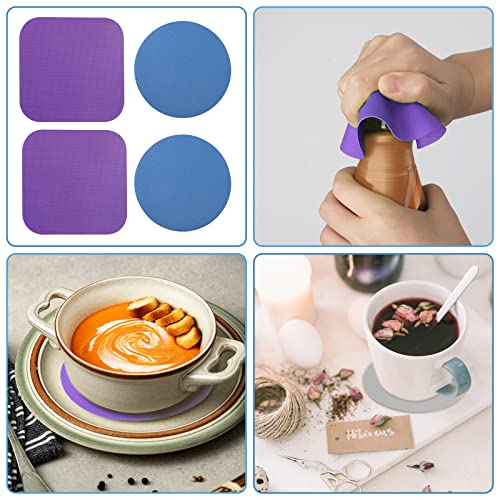 4pcs Jar Opener Gripper Pad for Seniors with Weak Hands (Light Blue Round+Purple Square)
