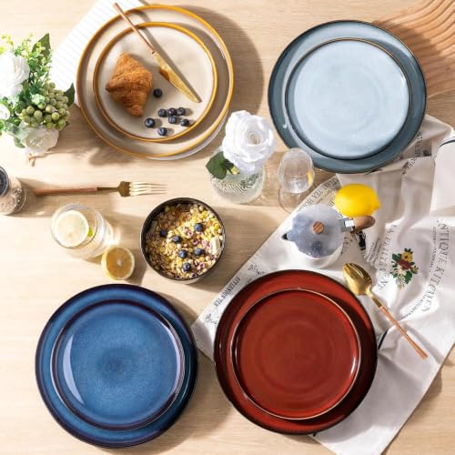 Ceramic Dinner Plates Set of 6 (10.5 Inch for 6 / Reactive-Colorful)