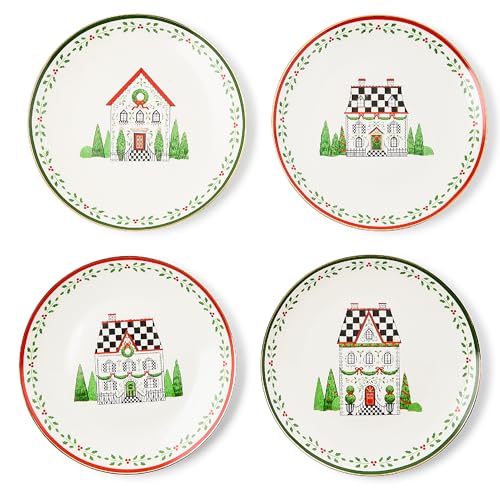 Set of 4 Ceramic Dessert Plates (Holly Village)