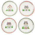 Set of 4 Ceramic Dessert Plates (Holly Village)