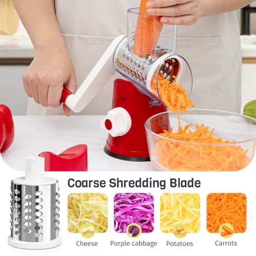 Red Hand Crank Rotary Cheese Grater (Red / 3 Blades)