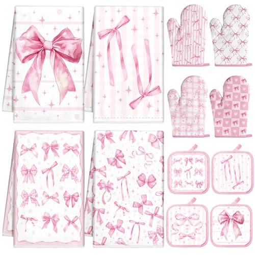 12 Pcs Pink Bow Kitchen Accessories Set Coquette Style (Bow)