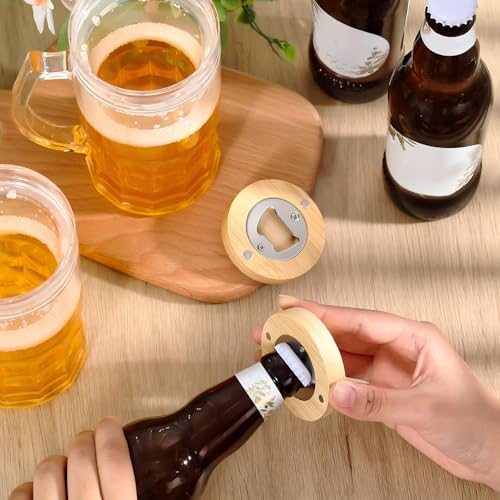 100 Pcs Magnetic Bottle Opener 2.5in DIY Bamboo Round Beer Opener