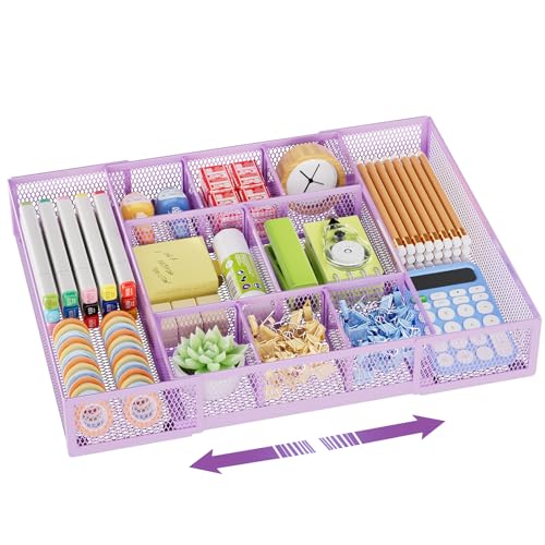 Expandable Desk Drawer Organizer (Expandable-Purple)
