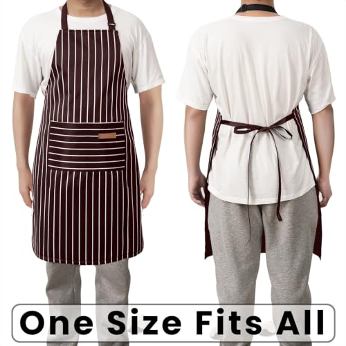 Adjustable Bib Apron with 2 Pockets Chef Cooking Kitchen Restaurant Aprons for Women Men (Brown Wide)