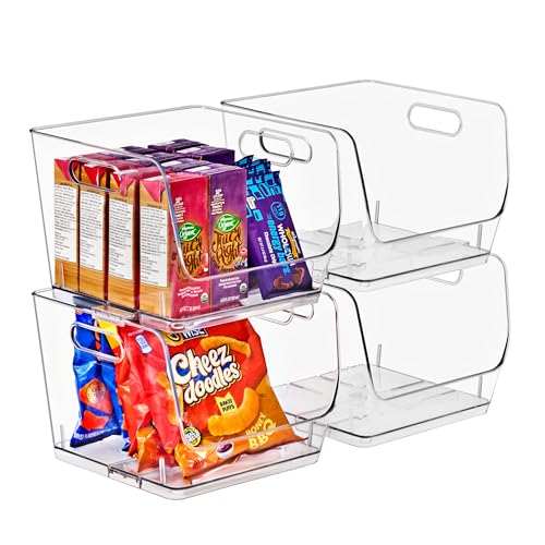 Clear Pantry Organizer with Stackable Storage Bins (Medium Square / 4 Pack)
