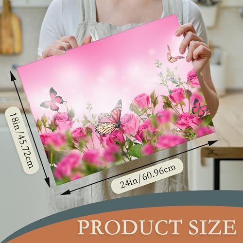 Pink Roses Flowers Dish Drying Mat for Kitchen Counter Decor (Pink Roses Flowers Butterflies)