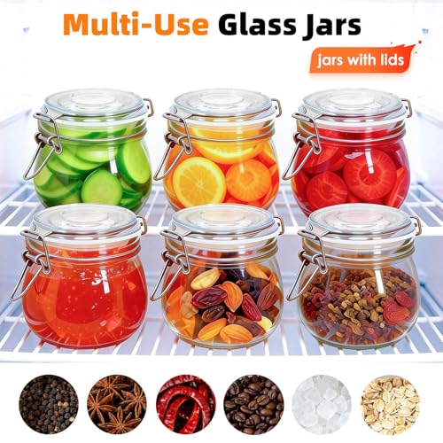 17oz Glass Jars with Airtight Lids 6 Pack (Large)