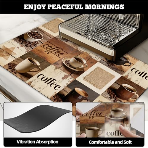 Dish Drying Mat Large Coffee Mat Absorbent Drying Mat for Kitchen Counter Coffee Bar Accessories 32"x 17" (Retro Wood Grain Collage)