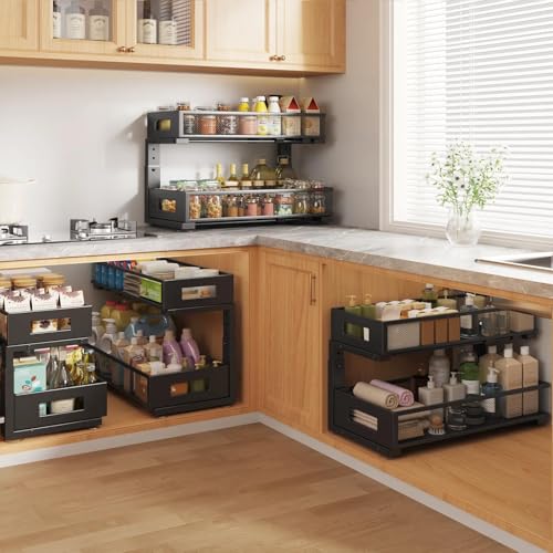 2 Packs 21IN Depth Under Sink Organizer (Black / 2 Pack-21"Dx11.6"-16.7" H)