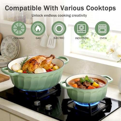 Enameled Cast Iron Dutch Oven Pot with Lid (Pistachio Green / 3 QT)