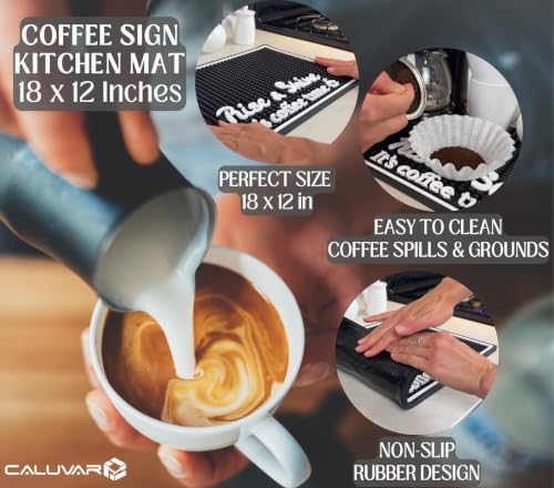Rise and Shine It's Coffee Time Sign Silicone Bar Mat 18x12 in (Rise & Shine)