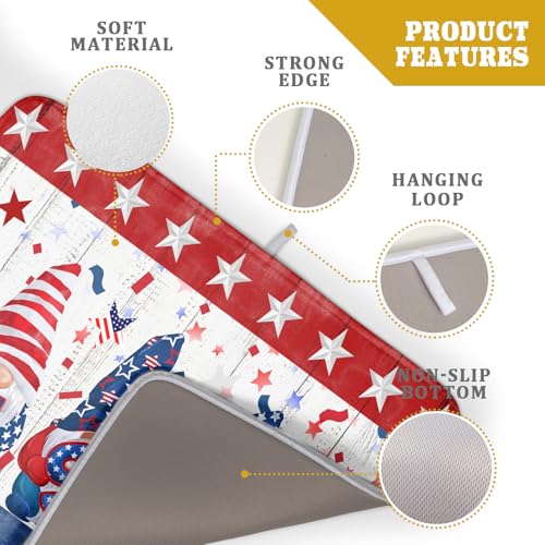 4th of July Gnomes Dish Drying Mat 18x24 inch Patriotic Elf Usa Stars Dish Drainer Mats Independece Day Large Microfiber Dish Drying Pad for Kitchen Countertop Holiday Decor (24" x 18")