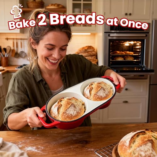 Mini Double Dutch Oven with Lid for Sourdough Bread Baking (Red)
