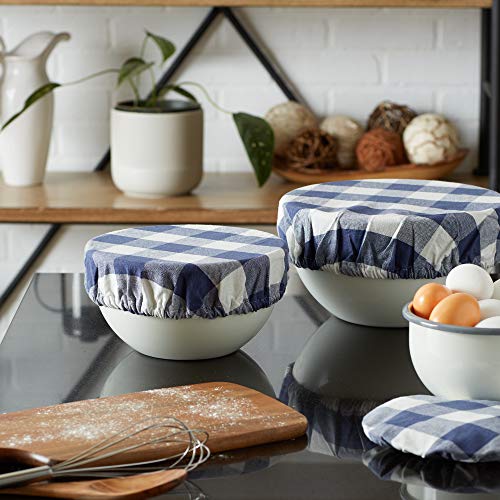 Reusable Cloth Bowl Cover Collection Machine Washable (Farmhouse Plaid, French Blue / 10.25"/8.25"/7.5" Diameter)