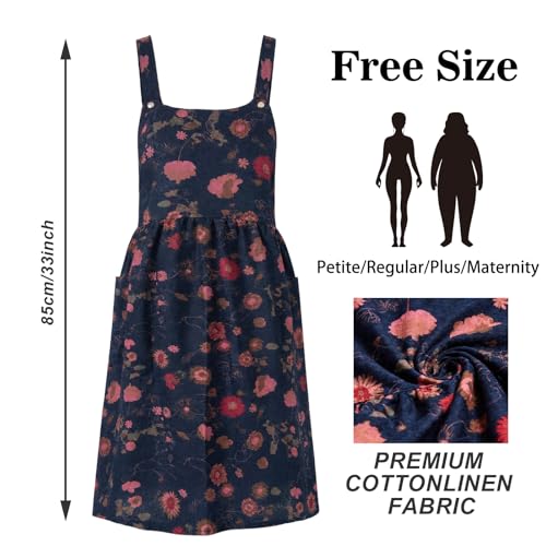 Vintage Apron for Women with Pockets Adjustable Straps for Kitchen (Navy Floral)