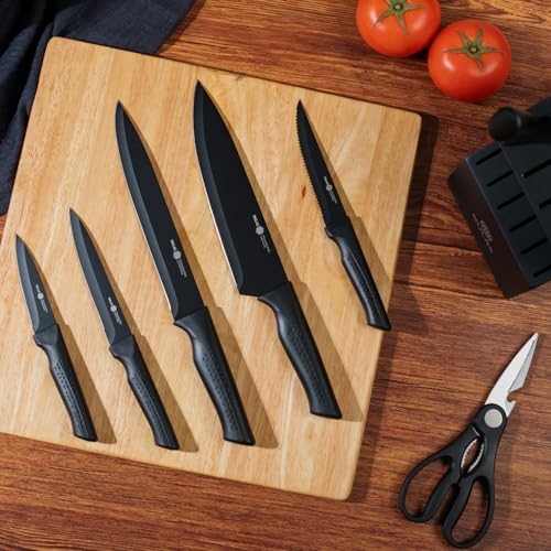 15 Piece Kitchen Knife Set with Block (Black)