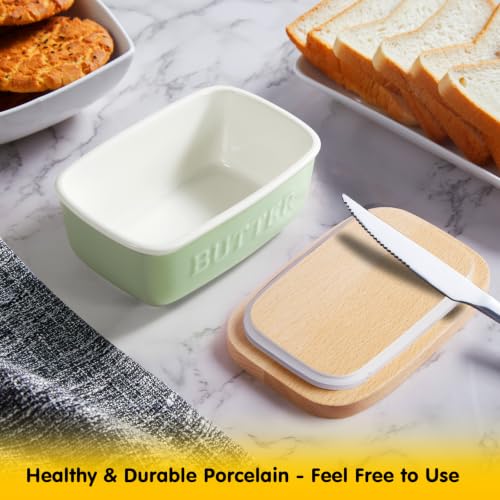 Ceramic Butter Dish with Lid for Countertop (Soft Sage Green)