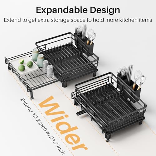 Expandable Dish Drying Rack for Kitchen Counter (Black)