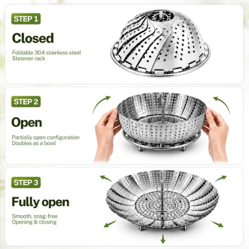 304 Expandable Collapsible Vegetable Steamer Basket for Pot (Extra Large (6.5" to 10.8"))