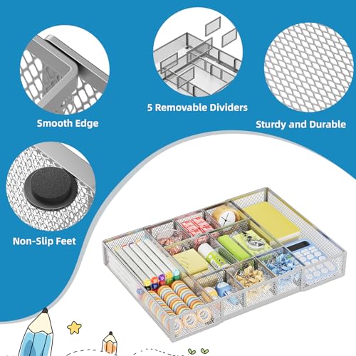 Expandable Desk Drawer Organizer (Expandable-Silver)