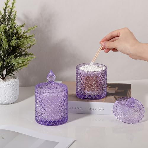 2 Pack Qtip Holder Apothecary Jars with Lid (10 oz (2 pack) / Purple)