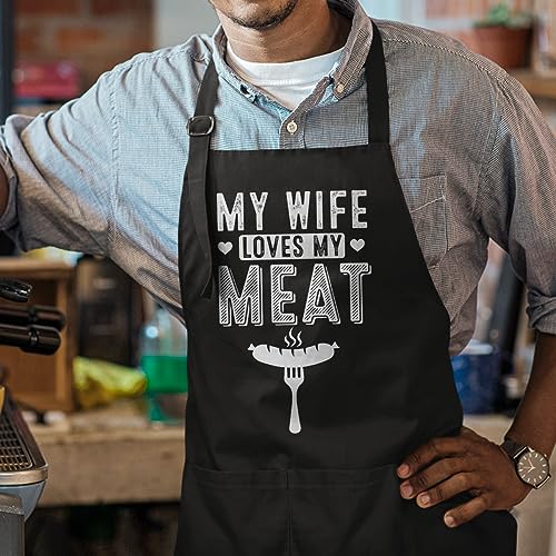 Aprons For Husband BBQ Cooking Baking Grilling Funny Aprons for Men Anniversary Birthday Valentines Apron with Pockets Gifts (Husband)