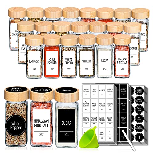 24 Pack Empty Glass Spice Jars with Labels