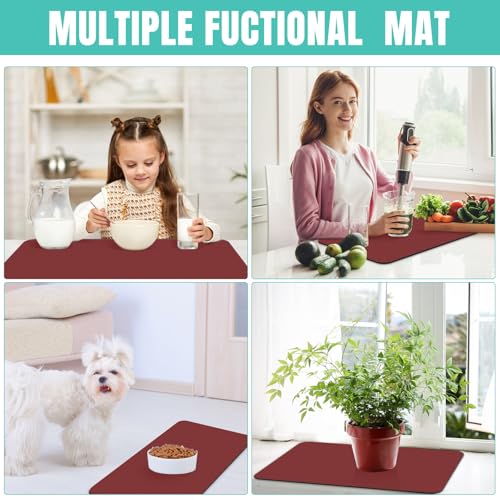 Coffee Mat Super Absorbent Dish Drying Mat Coffee Bar Mat 12"x 19" (Red / 19" x 12")