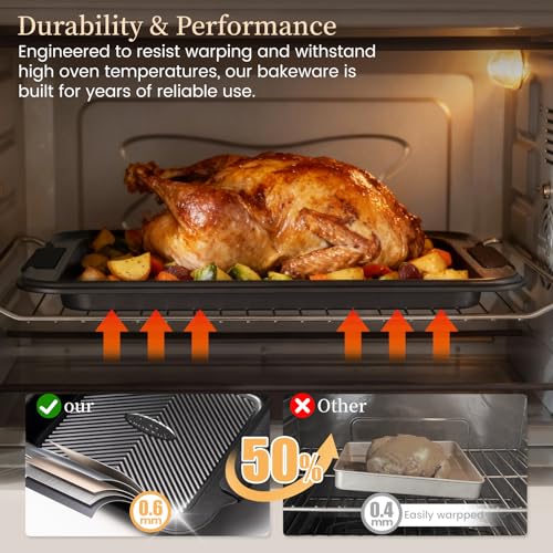 25 Piece Nonstick Baking Pans Set with Large Turkey Roasting Pan (Black)