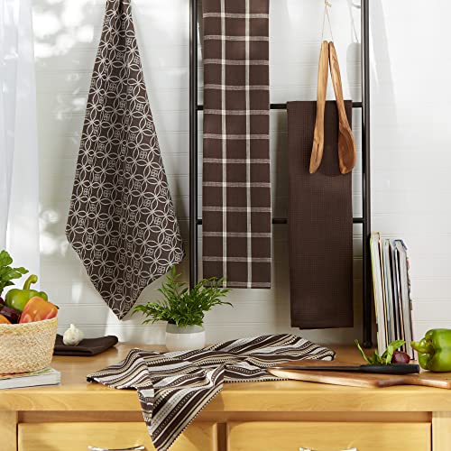 Assorted Woven Kitchen Set (Dark Brown / Dishtowel, 18x28"; Dishcloth, 13x13")