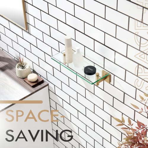 Wall Shelves Bathroom Hardware Glass Floating Shelf 12 (Champagne Bronze / 12-Inch)