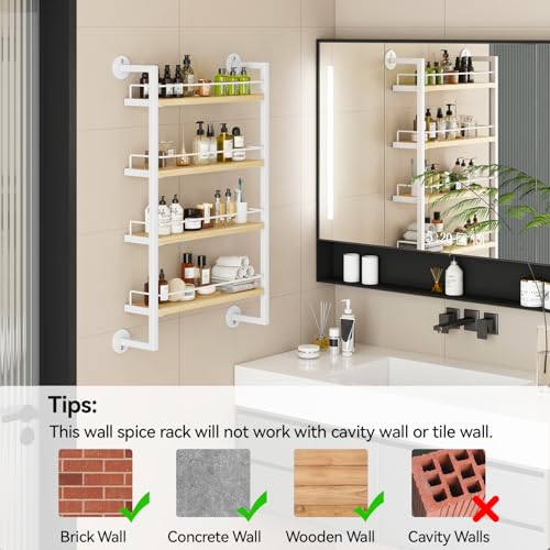 4 Tier Spice Rack Wall Mount for Kitchen (4 Tier / Natural)