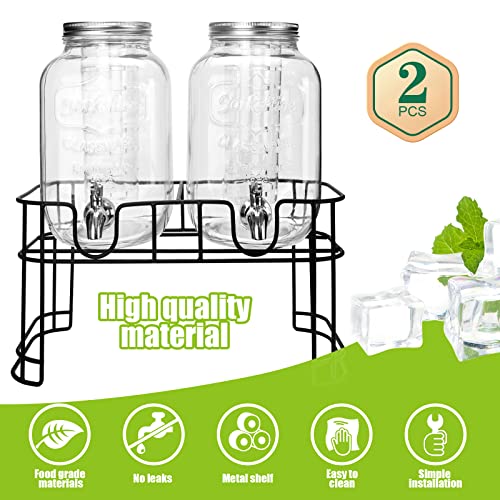 1 Gallon Glass Drink Dispensers For Parties 2PACK.Beverage Dispenser (1 Gallon Double With Stand)