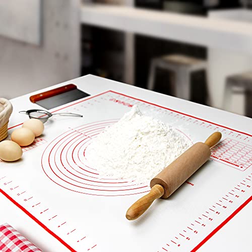 Silicone Pastry Baking Mat with Measurements Extra a Brush and a Dough Scraper (27.5"(L) x 20"(W) / Red)