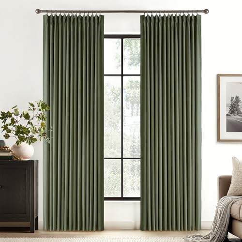 Linen Blackout Curtains 96 inches Long (Pinch Pleated - Olive Green / 40"W x 96"L (Pack of 2))