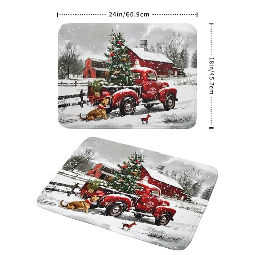 Red Truck Christmas Dish Drying Mat for Kitchen Counter 18x24 Inch Winter Xmas Tree Snowman Dog Print Absorbent Reversible Microfiber Drying Mats Kitchen Countertop Protector Dishes Drainer Rack Pad