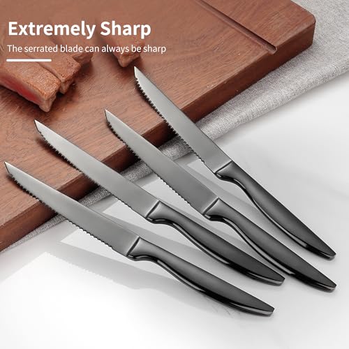 Serrated Steak Knives Set of 8 (Only Knives / Black for 8)