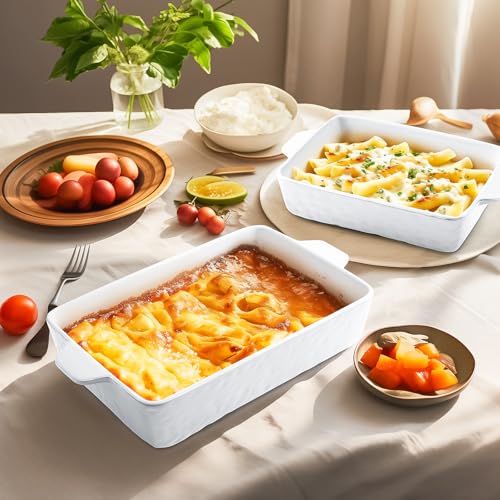 Baking Dish Set of 3 Oven Safe Nonstick Dish with Handles (White / 11.6 x 7.8 Inches)