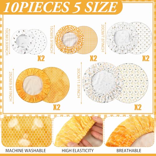 10 Pcs Reusable Bowl Covers in 5 Size (Yellow, White / Bee Style)
