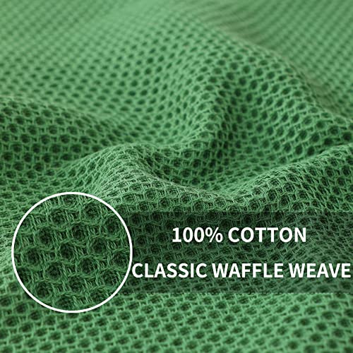 100% Cotton Waffle Weave Kitchen Dish Towels 4 (Grass Green / 13 X 28 - 4 Pack)